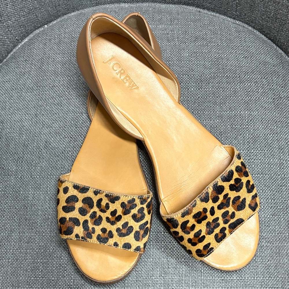 JCrew Calf hair peep toe d’orsay flats